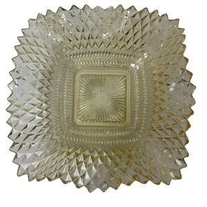 Amber Depression Glass Vintage Candy Dish Ashtray Trinket Dish Diamond Cut